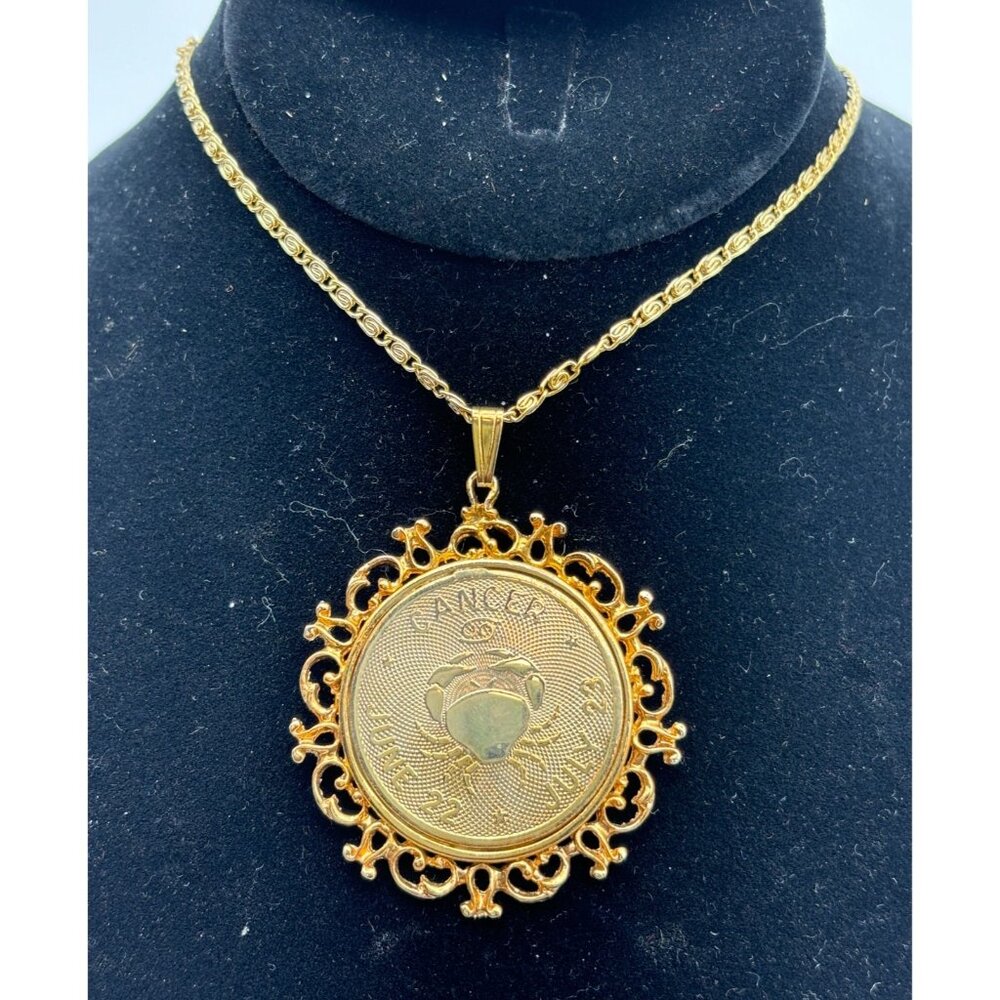 1970s Jewels By Rio Goldtone Zodiac Pendant Necklace-Cancer-NOS MCM RARE